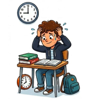 Representación visual de un estudiante concentrado realizando su examen final
