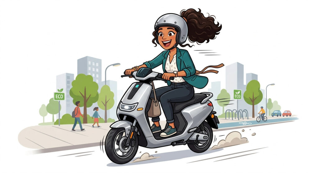 Representación visual de la lectura sobre un scooter eléctrico moderno en un entorno urbano